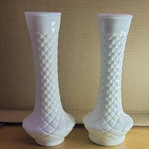Elegant White Textured Vases ~ Milk Glass Vases, set of 2, Wedding vases